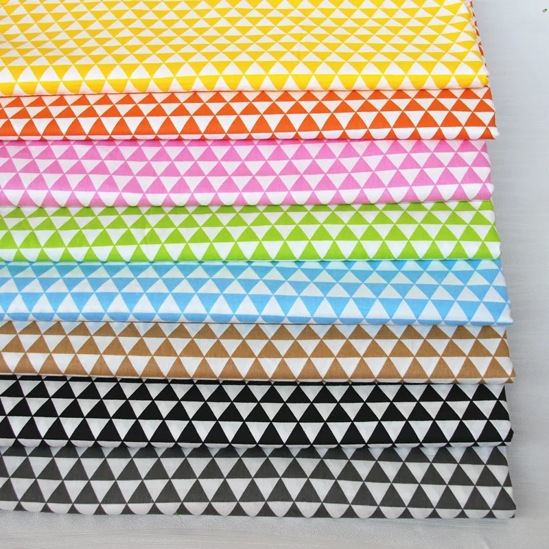 

100% cotton twill cloth GRAY GREEN YELLOW PINK ORANGE CAMEL geometry tri angle fabrics for DIY handwork tablecloth patchwork