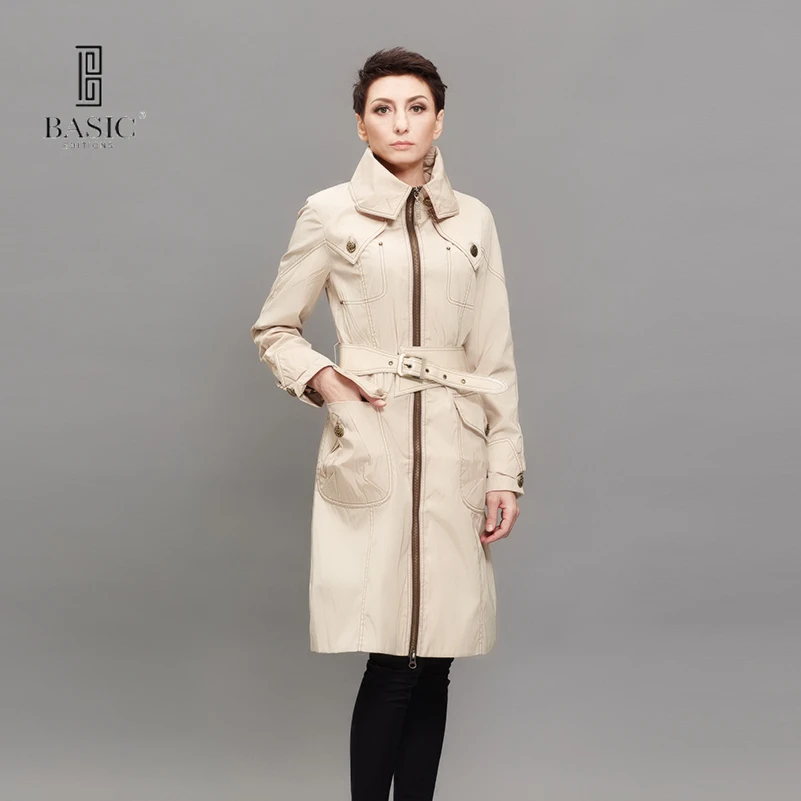 BASIC EDITIONS Spring Autumn Fashion Womens Trench Coats Slim