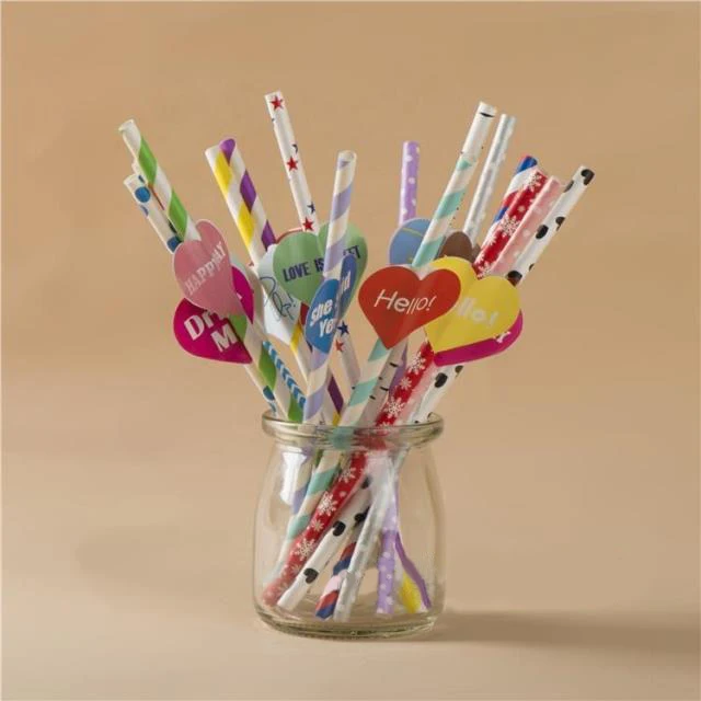 Free Shipping Wedding Paper Straw With Tags Birthday Drinking Straw 
