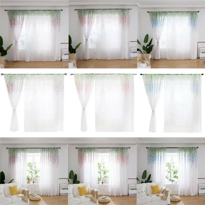 

Fashion Wisteria Home Decorate Kitchen Lace Effect Sheer Window Cafe Curtain Panel White Blue Pink Purple Plain Elegant Curtains
