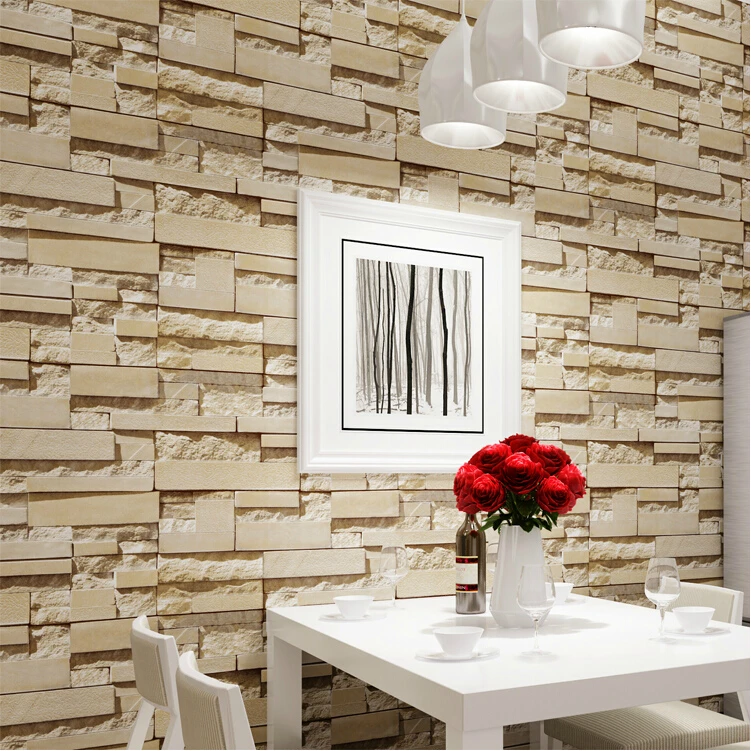 New Luxury Stone Brick Wall 10m Vinyl Wallpaper Roll Papel De