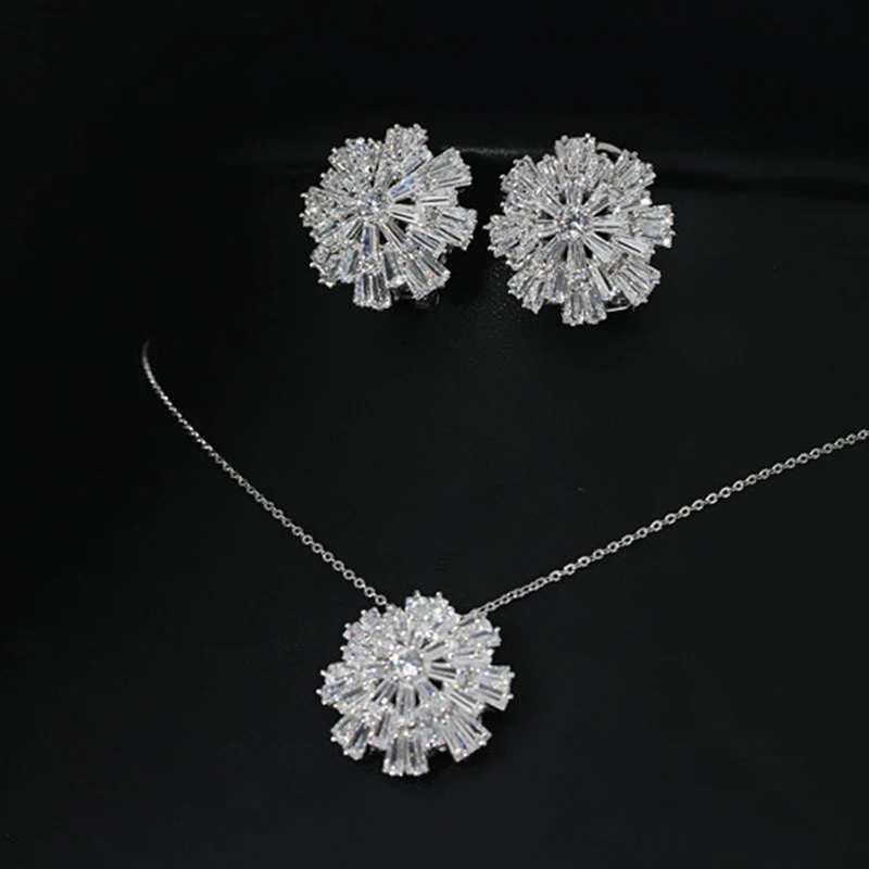 

ZOURU Brand High Quality Hot White Gold Plating Big CZ Stone Paved Snowflake Necklace Earring Set Bridal For Women Free Shipping