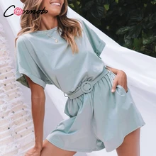 Conmoto Однотонные повседневные комбинезоны, пляжный ромпер с поясом, модный свободный комбинезон, ромпер из хлопка, лето