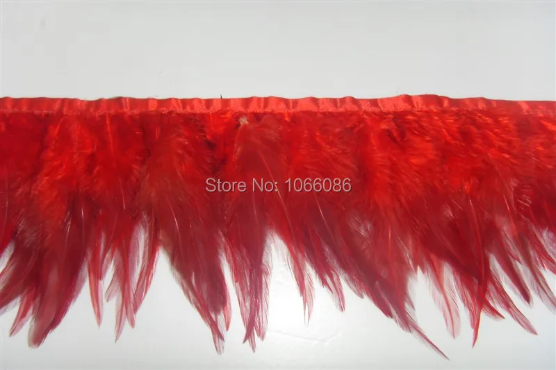 

Free Shipping 10Meters/lot RED Rooster Hackle Feather Trims 8-13cm width Saddle Feather Ribbons Chicken Feather trimming