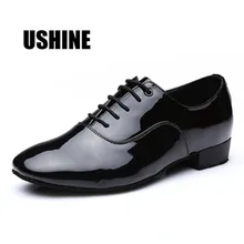 USHINE качество черный, белый цвет 707 из искусственной кожи Танго Сальса Обувь для бальных и латиноамериканских танцев обувь мужской, большого размера