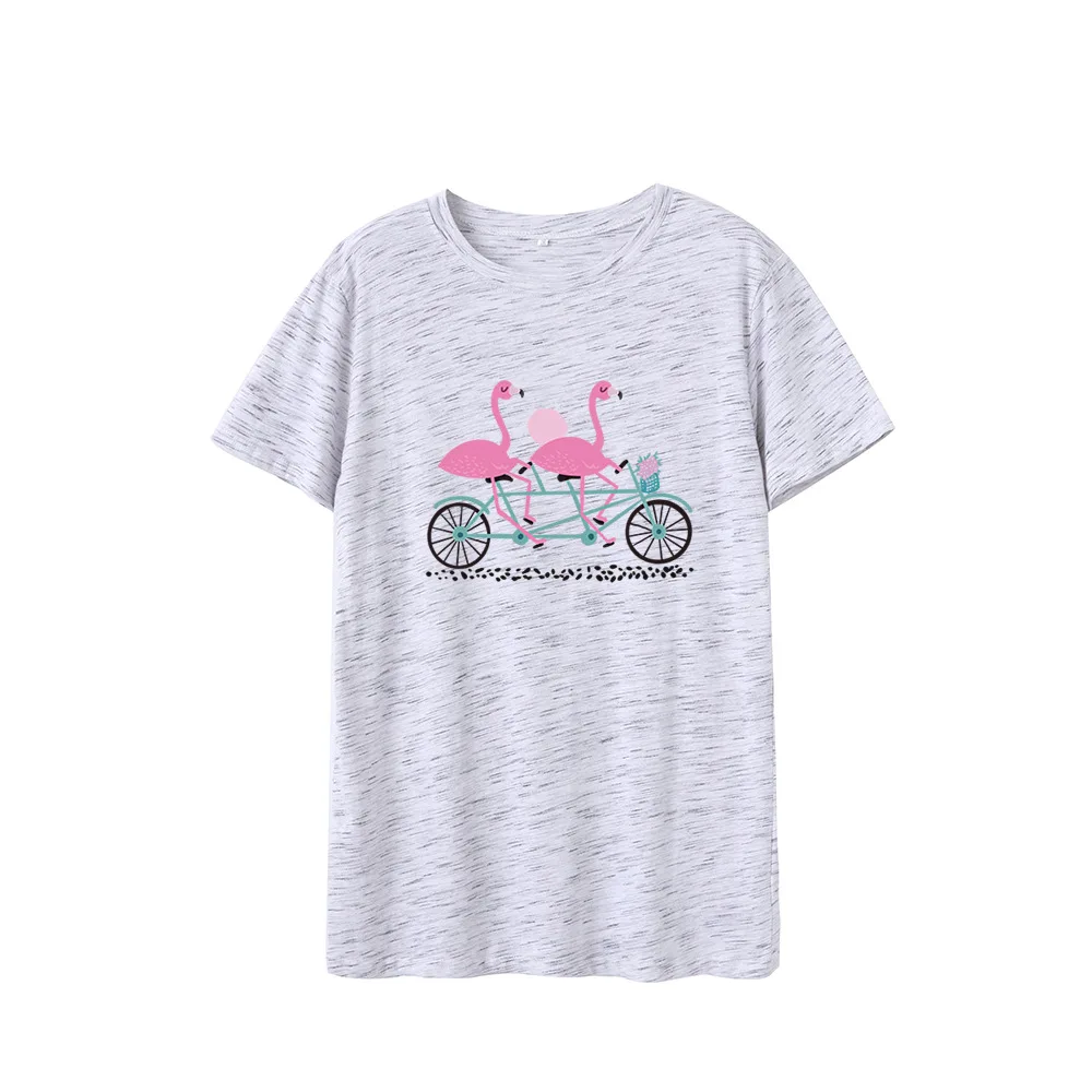 Футболка размера плюс 5XL с принтом тропического фламинго, Женская хлопковая Мягкая футболка с коротким рукавом, летняя футболка, топы, розовая футболка, футболки