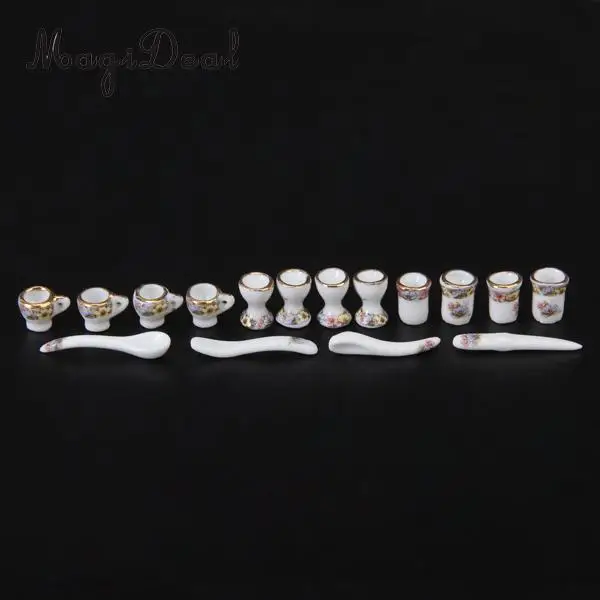 MagiDeal Hot Sale 40Pcs/Set Dollhouse Miniature Dining Ware Porcelain Tea Set Dish Plate Flowers Children Pretend Play Toys