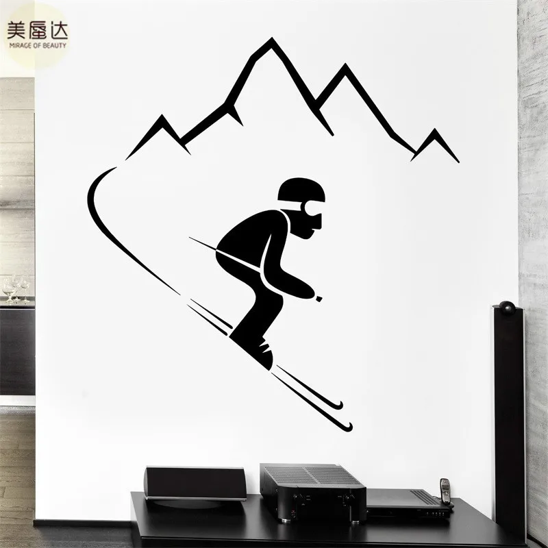 جدار صائق جبال الألب التزلج الرياضات الشتوية الجبال الفينيل ملصقات الفن جدارية