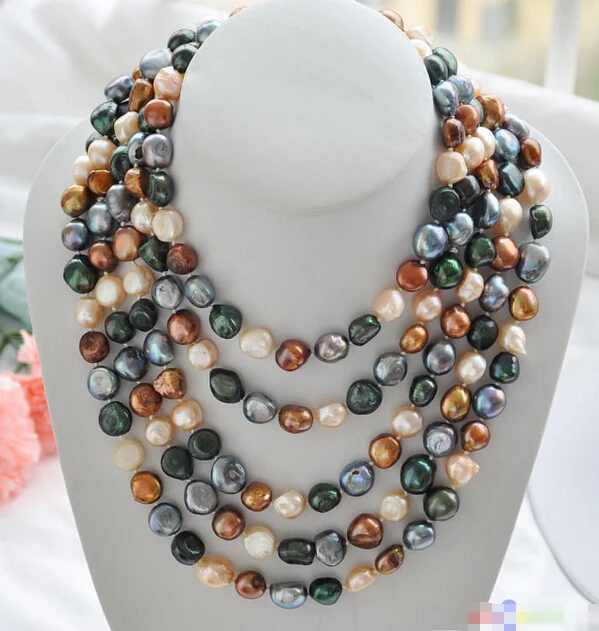 

HOT## Wholesale > P4388 100" 14mm black coffee pink green baroque freshwater pearl necklace