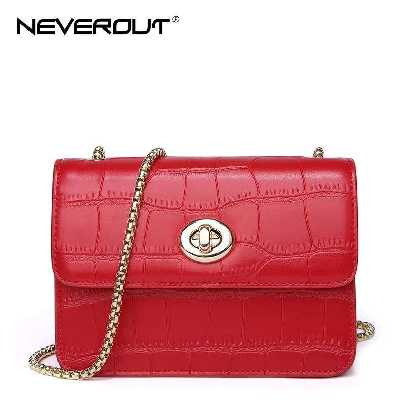 

NeverOut 3 Color Women Split Leather Flap Bag Solid Alligator Messenger Bags Lady Mini Shoulder Sac Brand Name Crossbody Bag