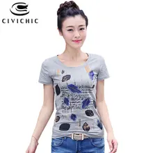 CIVI шикарный китайский Стиль Для женщин футболка Этническая листья Печатные футболки для девочек с круглым вырезом Топы зауженного кроя с бриллиантами Футболки Плюс Размеры хлопковая одежда WST26