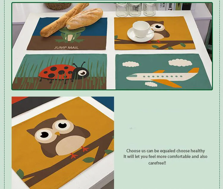 Коврик из ткани для украшения стола с изображением совы из мультфильма, кухонный коврик, индивидуальное оформление, H316