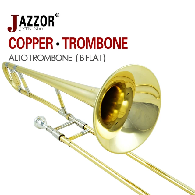 Best price at $172 Cheap Professional JAZZOR JZTB-300 alto trombone B flat horn brass wind instruments with trombone mouthpiece and gloves Gold lacquer