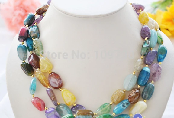

Jewelr 003332 NICE 3row 19" 20mm Multicolor original Cobblestone agate bead necklace