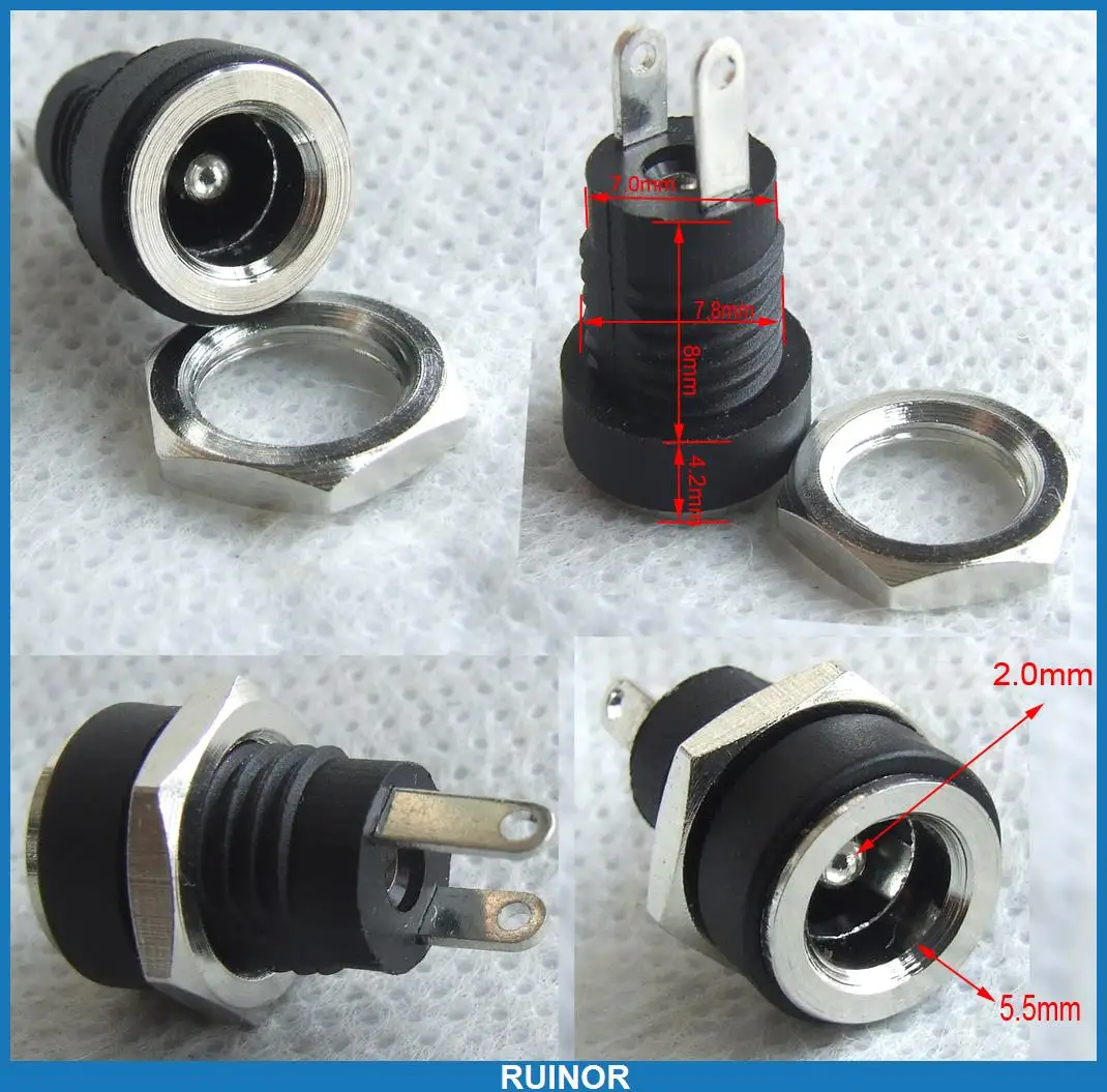 

10pcs Copper 5.5mm x 2.1mm DC Socket 3A Power Charger Plug Panel Screw Nut