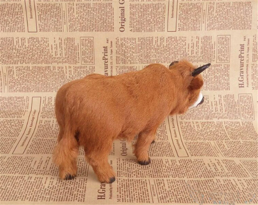 Fancytrader Pop Simulation Cow Model Toys Plastic Fur Mini Yellow Cattle Doll Gift Props 4