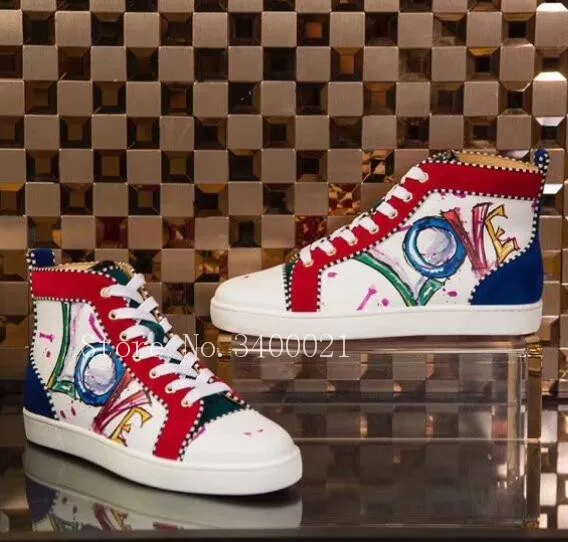 

Luxury Brand Graffiti Leather High Top Superstar Trainers Sapatos Men Shoes Lace Up Flats Sneakers Zapatos de Hombre homme