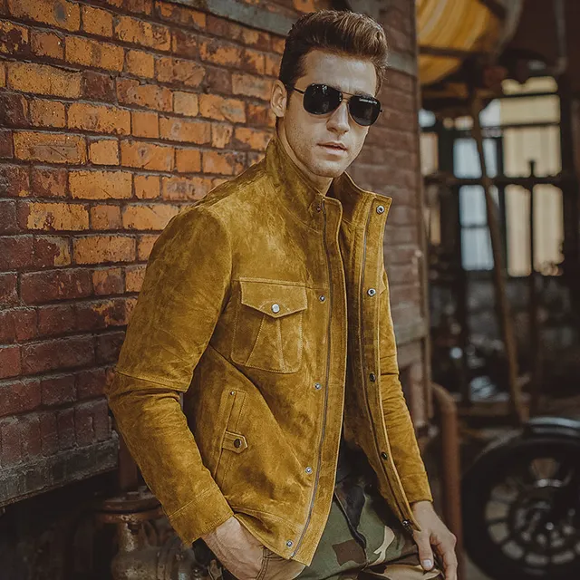 jaqueta de couro masculina amarela