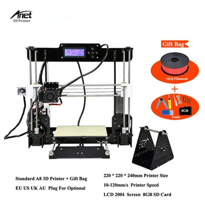 Прямая с фабрики Anet A8 A6 E10 E12 обновление Prusa I3 автоматическое выравнивание 3d принтер ЖК-экран DIY 3 D принтер с бесплатной нитью - Цвет: A8-1KG-Filament