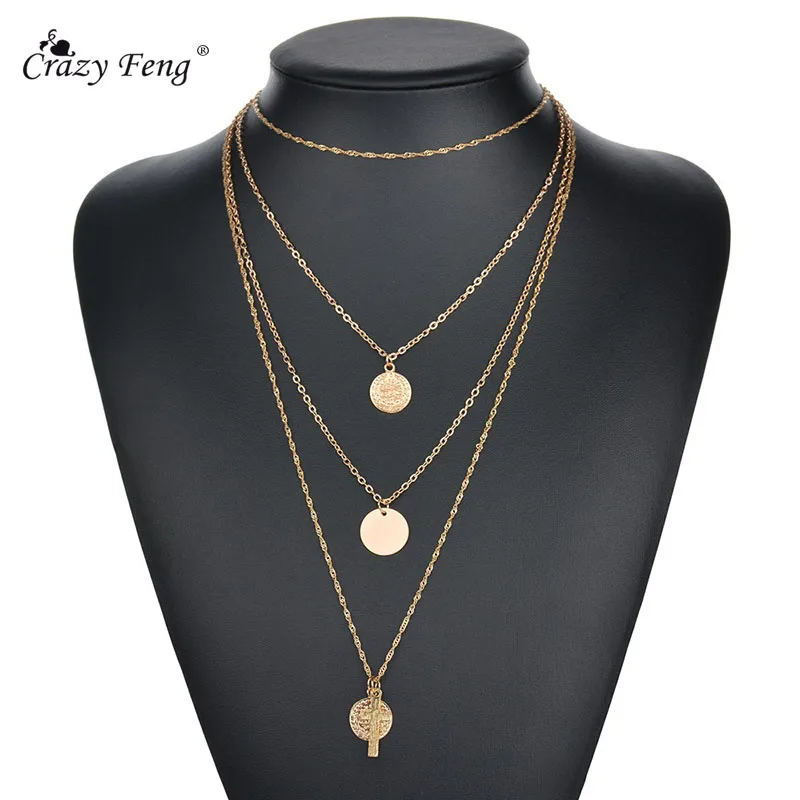 

Gold color Choker Necklace for women Bohemia Long Coin Cross Pendant Chain Necklaces & Pendants Female Chokers Fashion Jewelry
