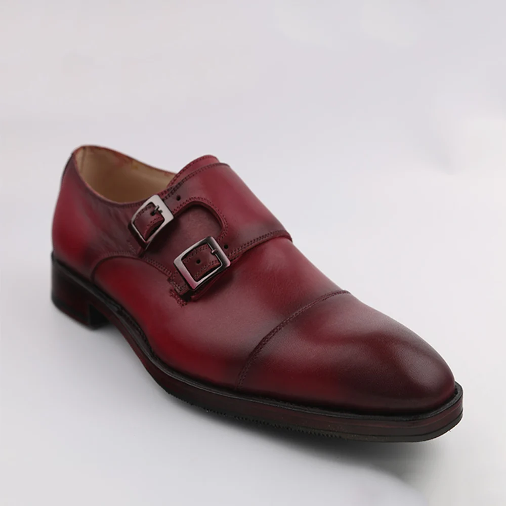 vin Noir Cuir Veau Sipriks Robe Double Goodyear Vin Moine En Italien Classique Cousu marron Noir Main Sangle Sangles Boucle Chaussures Rouge ERqwdUw