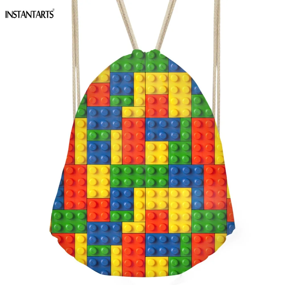 INSTANTARTS Colorful Tetris Drawstring Bag Fashion Super Light String Backpack Women Man Small Cinch Sack Travel