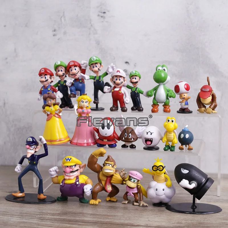 Super Mario Bros Figures 22pcs/set Mario Luigi Mushroom Bowser Yoshi Peach Daisy Goomba Koopa Mini PVC Figures Toys Dolls