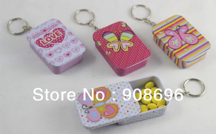 

12pcs Fashionable Rectangle Shaped Iron Tin Storage Box Trinket Candy Jewelry Box Pill Box with Key Chain -Free Shipping