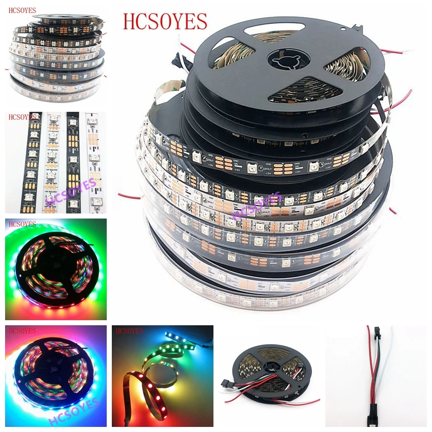 

DC5V WS2812B 1m/4m/5m 30/60/74/96/144 pixels/leds/m Smart led pixel strip,Black/White PCB,WS2812 IC;WS2812B/M,IP30/IP65/IP67