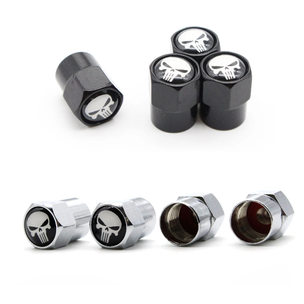 

4 Pcs/Set Aluminum Alloy Skull Logo Tire Valve Stem Cap Valve Dust Caps Air Valve Caps for Auto Cars