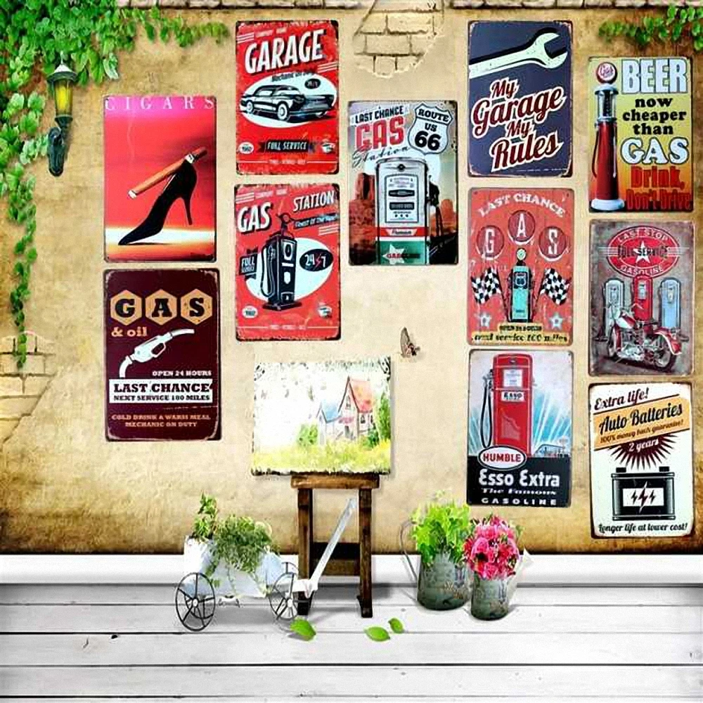 Route 66 Gas Station and Repair Shop 20X30 CM Mix Items Retro Metal Painting Signs Wall Sticker Doorplate Iron Art Decor | Дом и сад