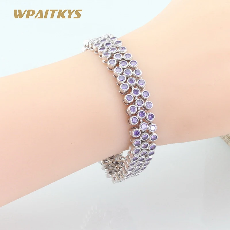 

925 Silver Bracelets For Women Wedding Party Jewelry Purple Cubic Zirconia Christmas Gift