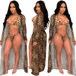 Леопардовый комплект из 2 предметов для женщин Летний Пляжный с длинным рукавом боди элегантный Macacao Feminino YA8321