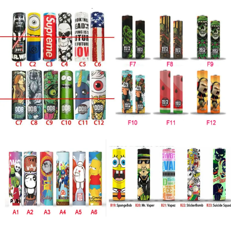 

29 Different Patterns F 20700/21700 Battery Protective Wrap Skin PVC Skin for E Cigarette Battery