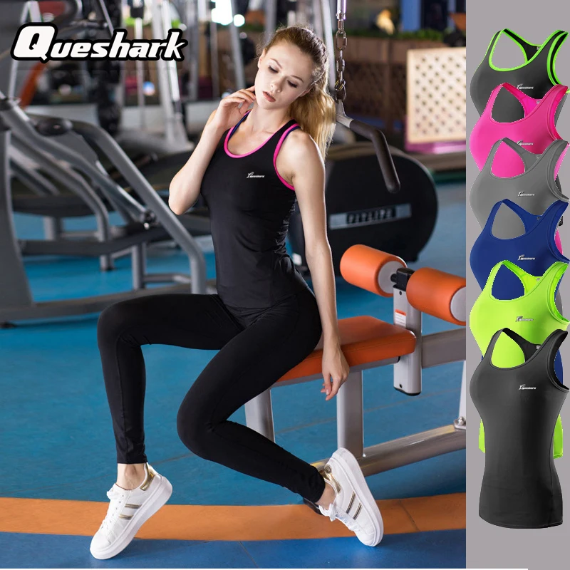 

Queshark Professional Women Yoga Shirts Quick-drying Fitness Tank Top Slim Workout Yoga Clothes T-shirt Running Gym Jogging Vest