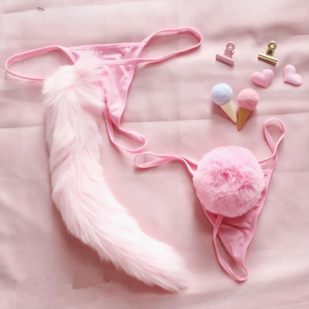 

Rabbit Tail Hair Ball Women Underwear Kawaii Lolita Girls Soft Hearted Pink Girls Cute Pants Sexy Lingerie G String Panties