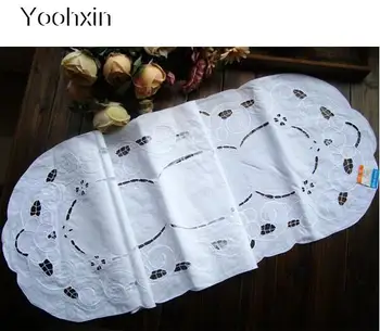 

Modern White cotton lace bed table runner flag cover cloth embroidered Christmas tea tablecloth mantel nappe home wedding decor