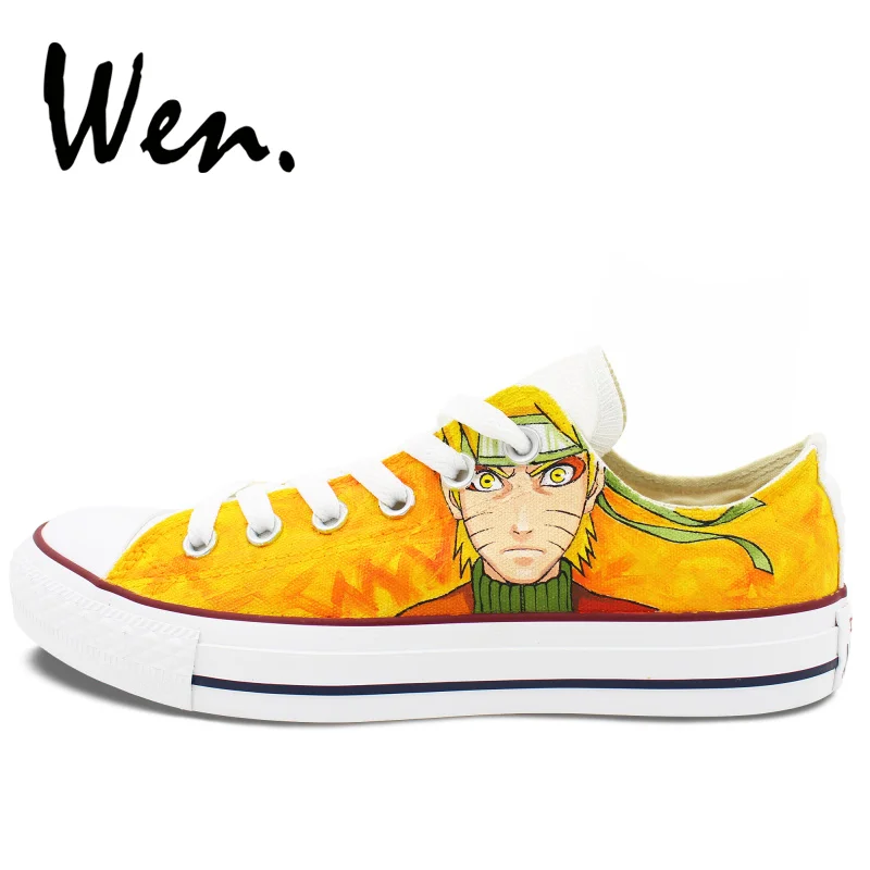Personnalisé Top Toile Low De D'anniversaire Hommes Jaune Conception À Casual Femmes Cadeaux Uzumaki Naruto Noël Pour Main La Peint Wen Chaussures OPw7fx0q