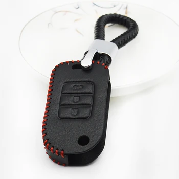 

Leather Flip Car Key Case Cover Shell For Honda Spirior Fit Civic Accord City CB400 CRV Jazz Hand Woven Braid Rope Keychain Ring
