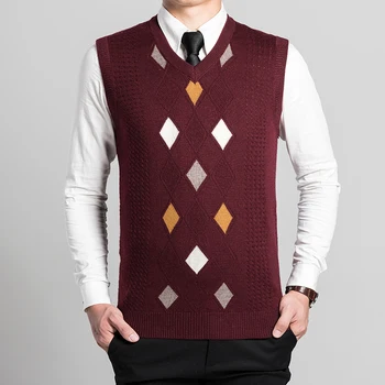 

New arrival autumn spring fashion mens argyle knitting patterns sleeveless cashmere sweater vest for man