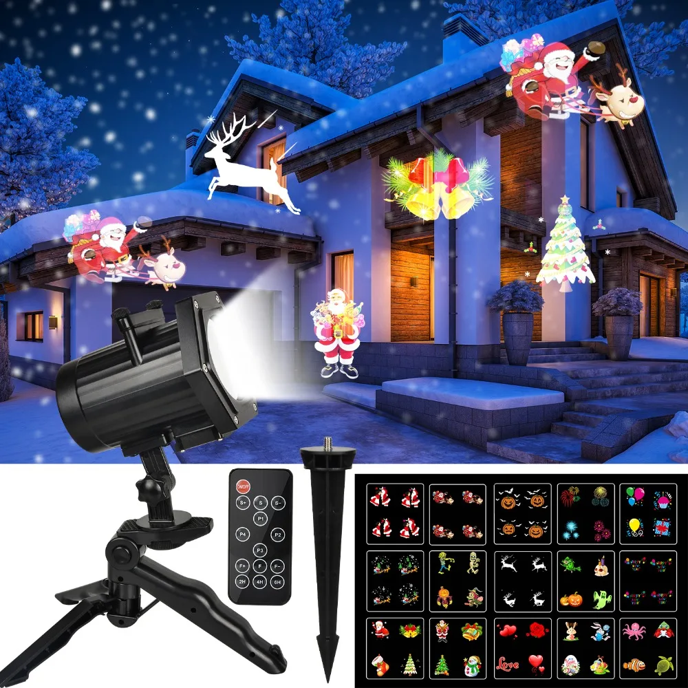 

Kmashi Christmas Lights Waterproof LED Projector 15 Film Cards Laser Fairy Light Projection Family Christmas New Year's Decor