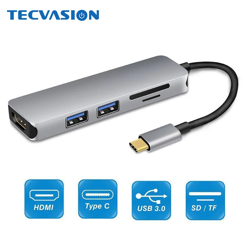 

5 in 1 Type C USB-C to HDMI 4K Video 2 USB 3.0 Port HD SD/TF Card Reader Converter USB C Hab for MacBook Pro USB 3.1 Hub