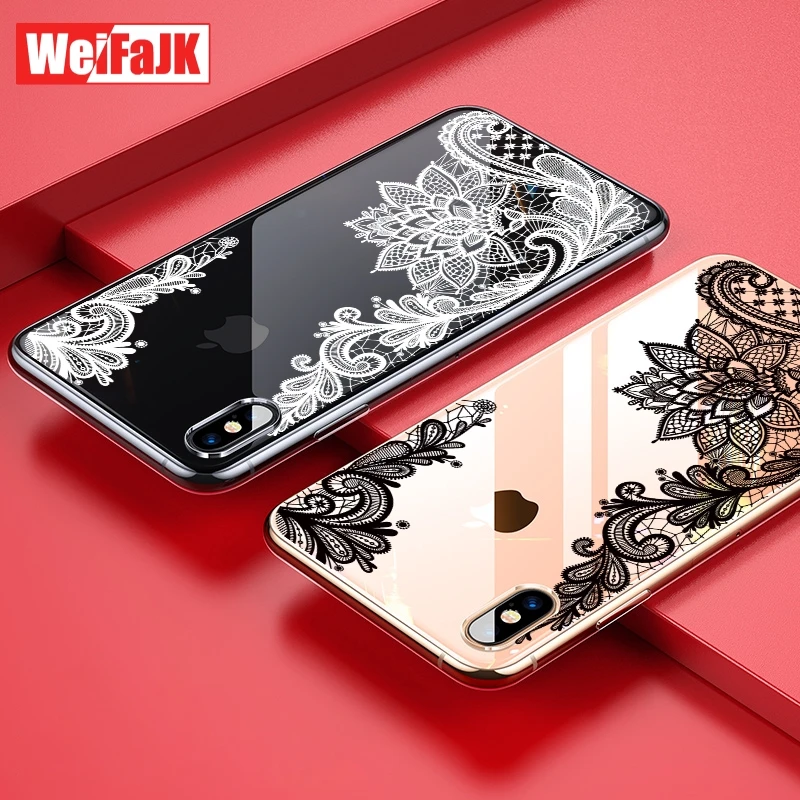 

WeiFaJK Luxury Silicone Phone Case For iPhone 8 7 6 6s Plus 5 se 5s Case Lace Flower Girl Soft Cover For iPhone X XR XS Max Case