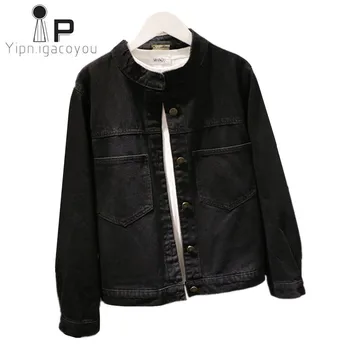 

Fashion Spring Black Denim Jacket Women 2020 Big Size Loose Ladies Harajuku Jacket Female Long Sleeve Short Jeans Jacket Womens