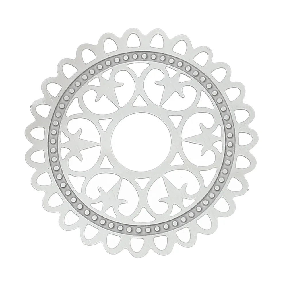 

304 Stainless Steel Filigree Stamping Embellishments Flower Hollow Cutting Scrapbooking, 3.2cm(1 2/8") Dia, 10 PCs