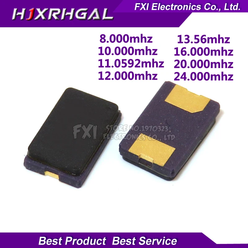 

100pcs 8MHZ 10MHZ 11.0592MHZ 12.000MHZ 13.56MHZ 16.000MHZ 20.000MHZ 24.000MHZ 8.000MHZ 2Pin 5032 smd quartz resonator Crystal