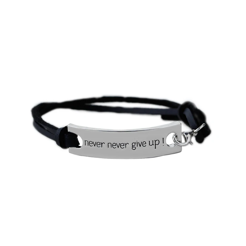 

never never give up Bracelets Simple spuare Bangles Leather Velvet Bracelet Letter persistence Bracelet men Inspired excitation