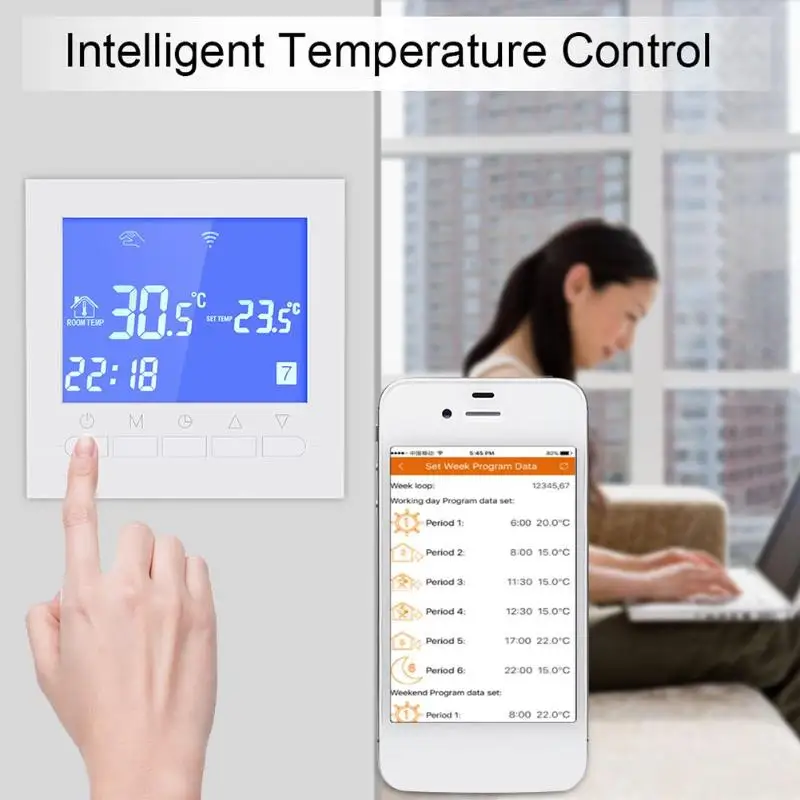 

Smart LCD Touch Screen Wifi Heating Thermostat Room Temperature Controller