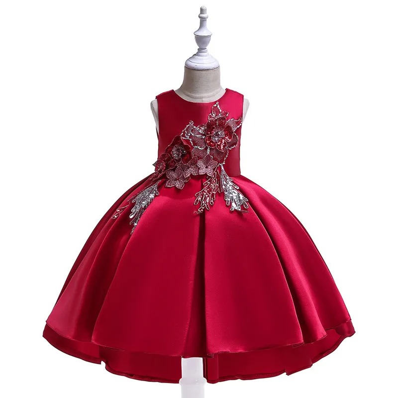 

Cute Little Kids Flower Sequin Trailing Dresses Princess Round Neck Formal Wears for Weddings First Communion Dress Clothes