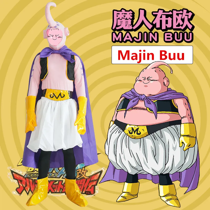 

2018 New Dragon Ball BOSS Majin Buu Cosplay Costumes Vest+T-shirt+pants+skirt+cloak+belt+headgear+2gloves+2feet Suits Jumpsuits